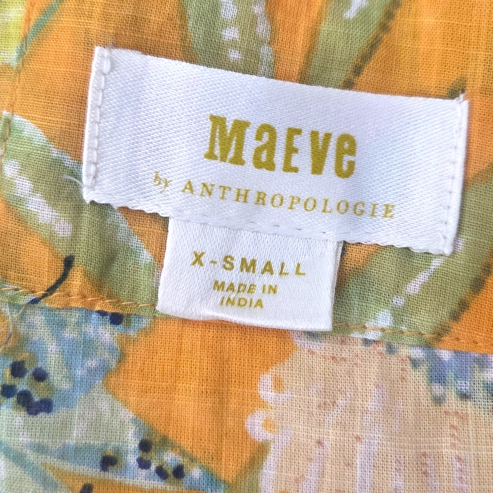 Maeve Anthropologie Tropical Bird Blouse Shirt Womens XS Yellow Parrots Button - Picture 6 of 10
